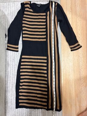 le chateau Black and Camel Striped Long Sleeve Knit Dress